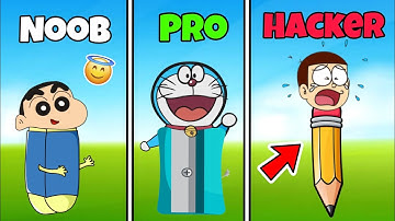 Shinchan And Nobita Play Noob Vs Pro Vs Hacker In Pencil RUN 3D 🤣🤣 | Funny Game |