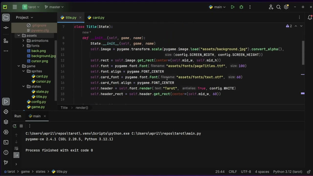 Pygame Tarot App Code Along 02 - Card Spin Animations