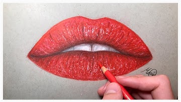 Drawing lips in time-lapse using colored pencils