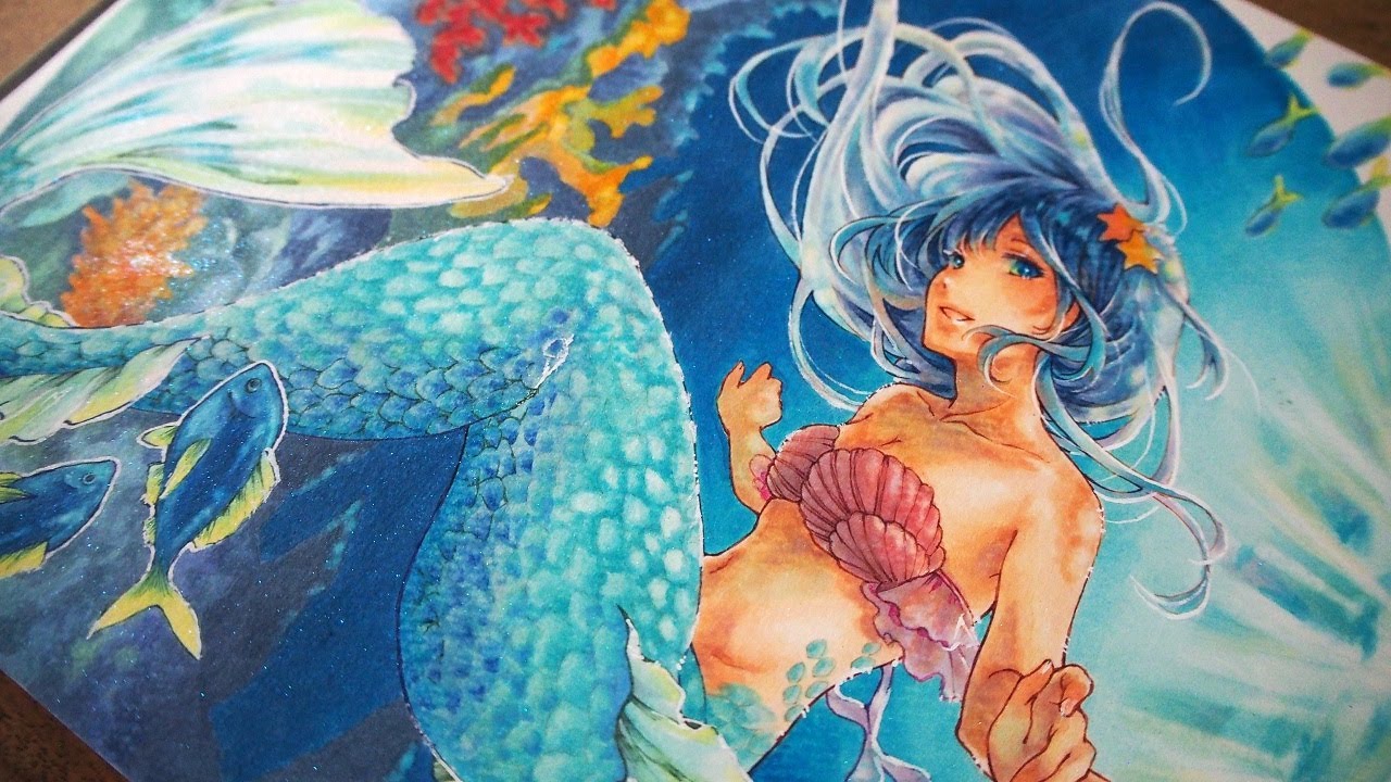 ゆ*り様 手描き創作キャライラスト　人魚　マーメイド　コピック アナログ】コピックで描く人魚イラストメイキング／Mermaid