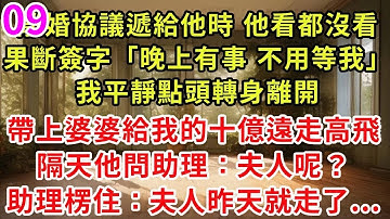 續集09來了！我把離婚協議遞給他時 他看都沒看，果斷簽字「晚上有事，不用等我」我平靜點頭轉身離開，帶上婆婆給我的十億遠走高飛，隔天他問助理：夫人呢？助理楞住：夫人昨天就走了...#危情博弈