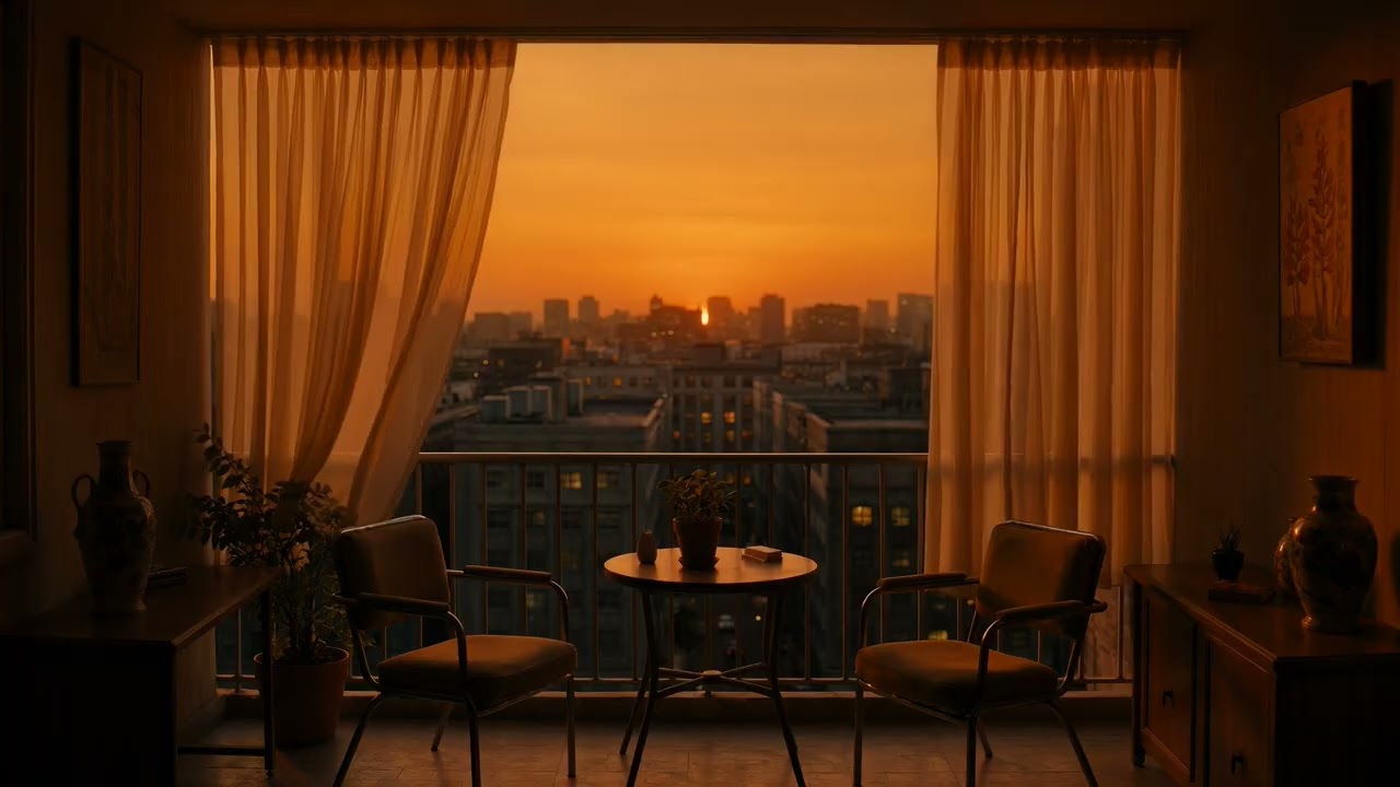 1970s Apartment Balcony at Sunset 🌇 Retro City Ambience for Relaxation & Nostalgia
