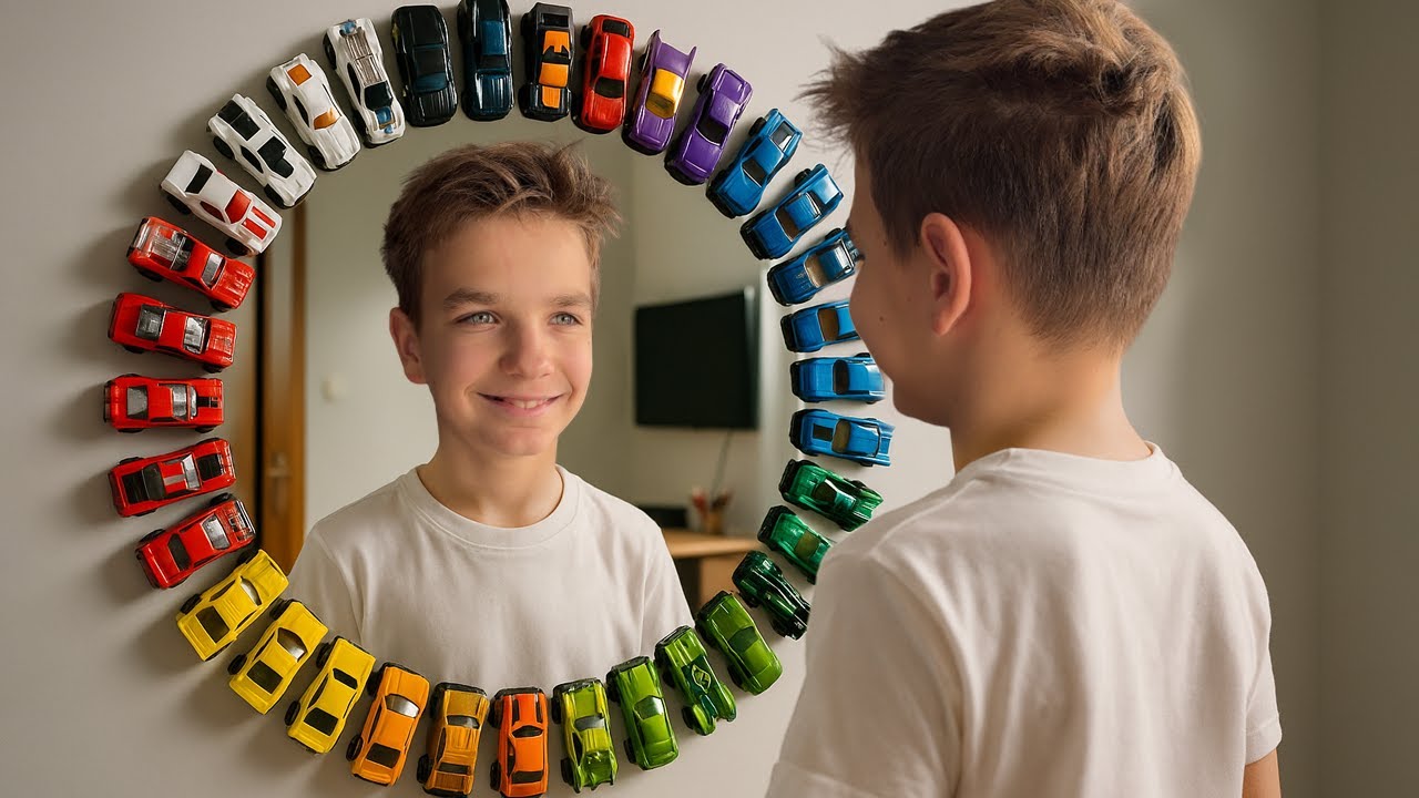 Марк играет везде с маленькими машинками