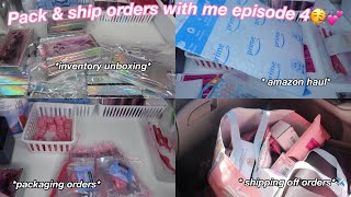 PACK & SHIP ORDERS WITH ME✈️  + INVENTORY UNBOXING + AMAZON HAUL 💕 TEEN MOM ENTREPRENEUR 🎀