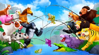 Epic 'Fishing Challenge'  Farm Animals vs Wild Animals | Funny Animals Cartoons 2024