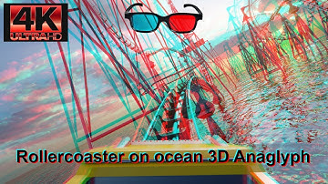 [4K. ]Fast Rollercoaster ride on ocean 3D anaglyph video, [ 100% working ].