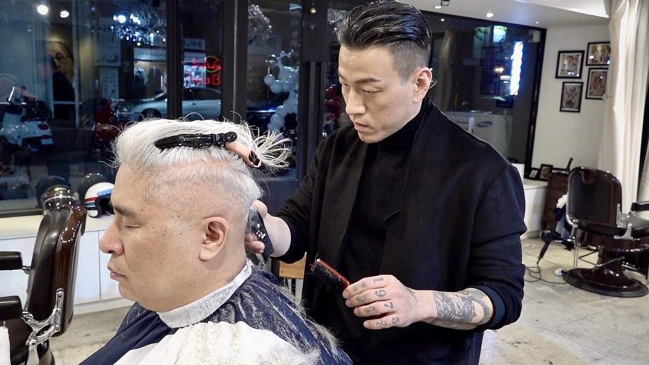 ⁣Process of Gray-haired Old Man Becoming Handsome Gentleman. Korean Barber Shop