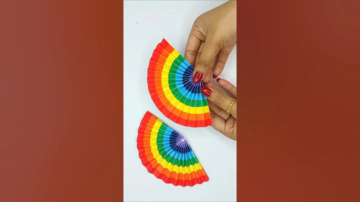 How to make origami rainbow paper fan | DIY Rainbow paper fan #papercraft #short #paperfan