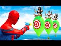 Spiderman Shooting Target Balloons With Pretty Girls on Top | Water Slide Ragdolls Compilation Ep.81