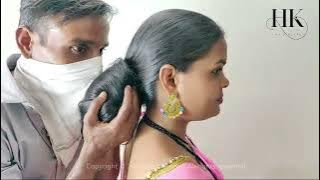 Knee Length Hair Brushing & Indian Layered Hair Bun | Husband Helping Wife with Her Silky Long Hair