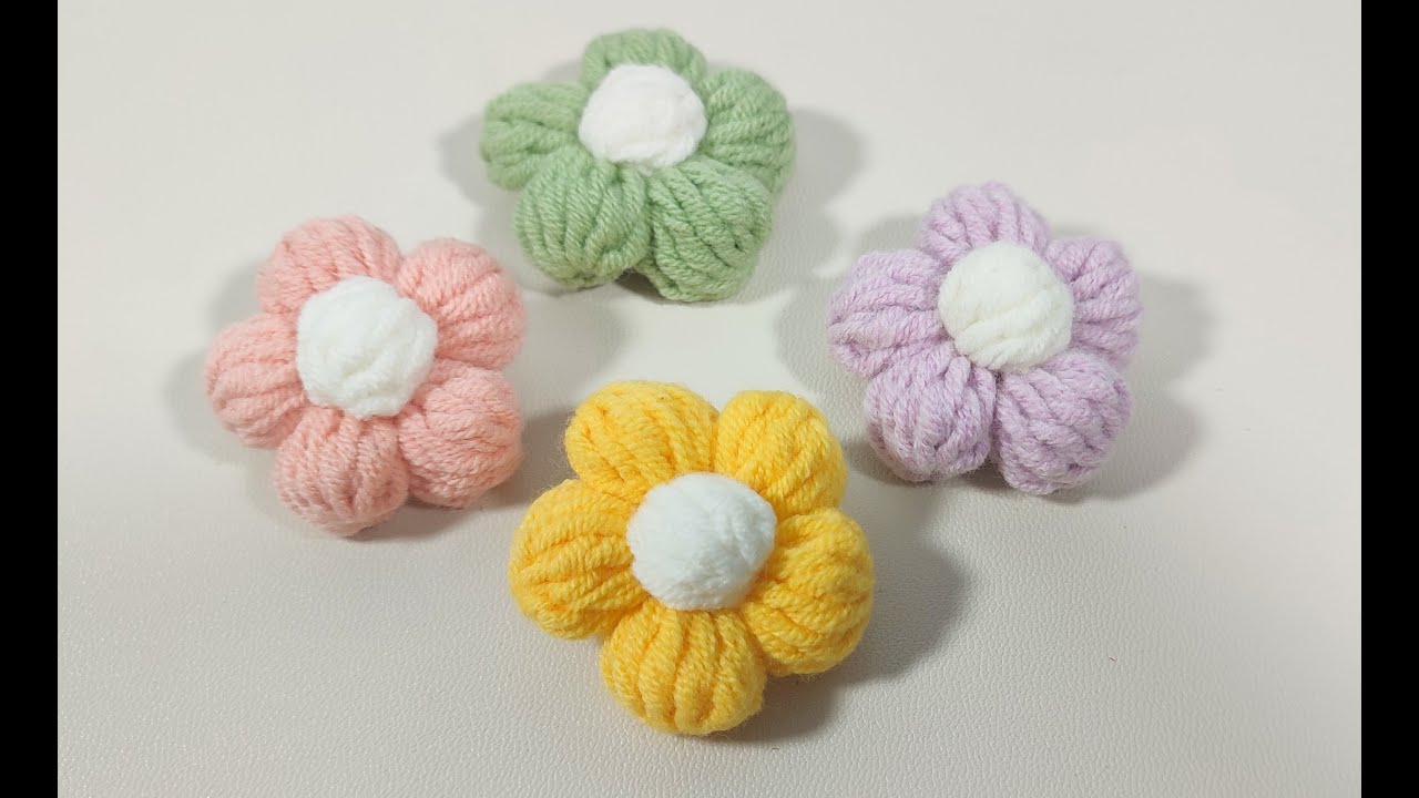 教你钩一朵圆润饱满的泡芙花，可作胸针或装饰—crochet钩针教程
