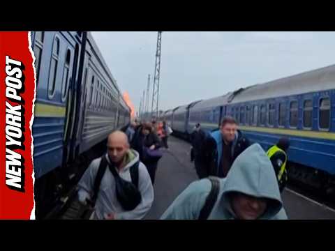 Horrifying Moment Russian Drone HITS Train Near Ukraine-Poland Border