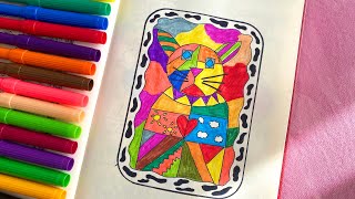 Color Cat Drawing 😻 Cubism Art 🎨 Picasso 👨‍🎨 For Beginners 🖌️ Satisfying Coloring