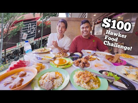 $100 Hawker Food Challenge!   Eating the ENTIRE Redhill 85 Food Centre!   Singapore Street Food!