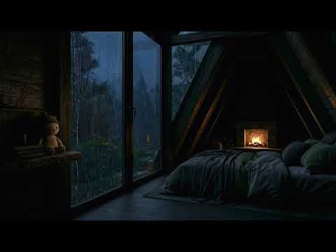 8 Hours in a Cozy Dark Cabin 🌧️ Heavy Rain & Fireplace ASMR for Deep ...
