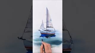Sulu boya çalışması, yelkenli tekne çizimi #shorts #art #drawing