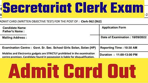 HP Secretariat Clerk Admit card out 2022||  Post Code 962 ||HP  Clerk Exam 2022|| Hpcompetitiveexams