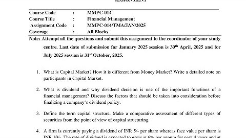 IGNOU MMPC -014 Solved Assignment Jan 2025 | July 2025 {FREE} | Financial Management......