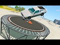 Bouncing & DESTROYING A DeLorean On A GIANT TRAMPOLINE! Awesome Physics! - BeamNG Drive Mods