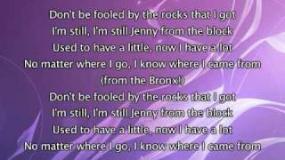 Video thumbnail of "Jennifer Lopez - Jenny From The Block, Lyrics In Video"