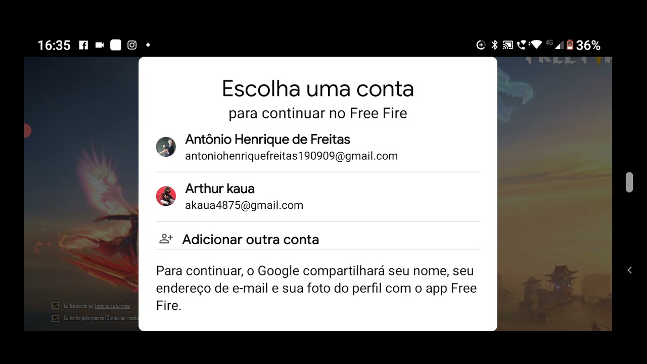 e mail e a senha de conta de free fire do Facebook gemada