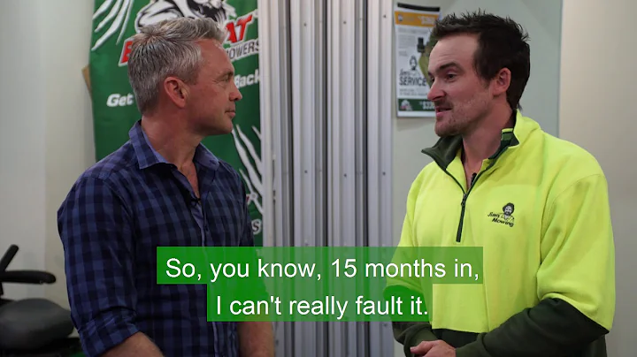 Adam Testaz from Jim's Mowing speaks to Nathan Tem...