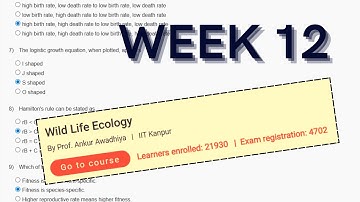 Wild Life Ecology Week 12 Assignment Answers || Assignment 12 || NPTEL || Sept 2025