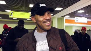 Ball family arrives in Moscow