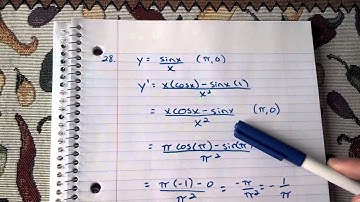 How to find an equation of the tangent line to y=(sinx)/x at (pi,0)