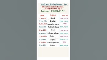 ba 1st year time table 2024 | ba first year time table 2024