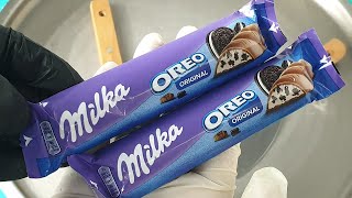 Milka & OREO  Ice Cream Rolls | how to make satisfying Milk Dairy Chocolate Ice Cream | ASMR Food