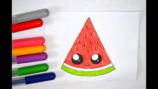 Как рисовать милый арбуз просто. Сute watermelon drawing