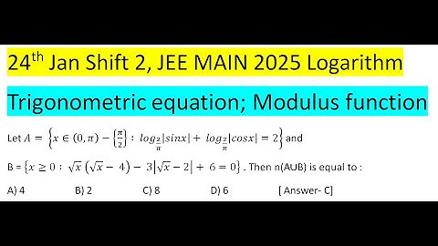 Let A= {x∈(0,π)-{π/2} ∶ 〖log〗_(2/π) |sinx|+ 〖log〗_(2/π) |cosx|=2} and B = {x≥0∶ √x  (√x- 4)- 3|√