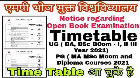 Time Table - MP Bhoj University 2021 | UG/PG Course (I, II III Year)