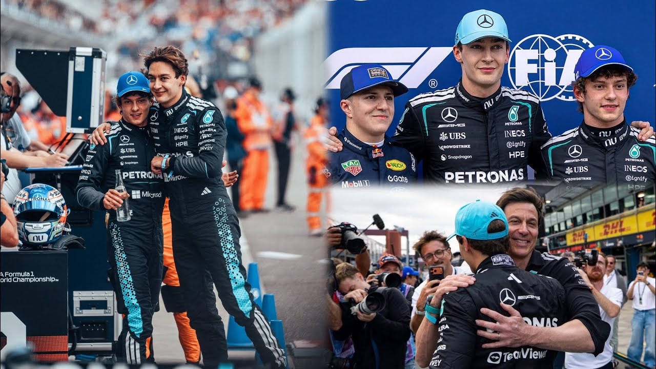 Kimi Antonelli & Toto Wolff congratulates George Russell on Pole Position after Qualifying | BTS