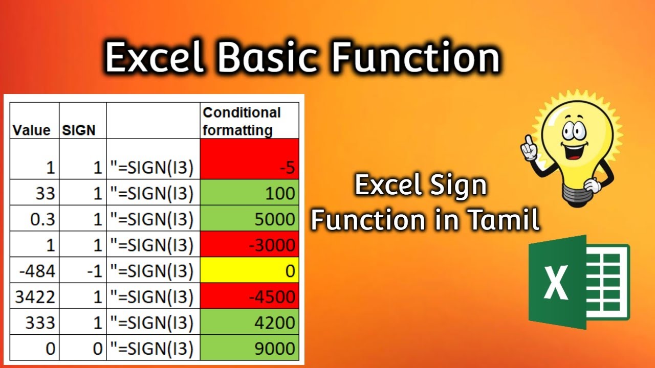 Excel Sign Function in Tamil | Excel basic learning - YouTube