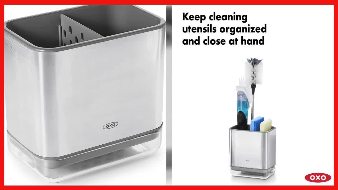 OXO Good Grips Soap Dispensing Sponge Holder,Clear,One Size & Stainless  Steel Good Grips Sinkware Caddy, One Size