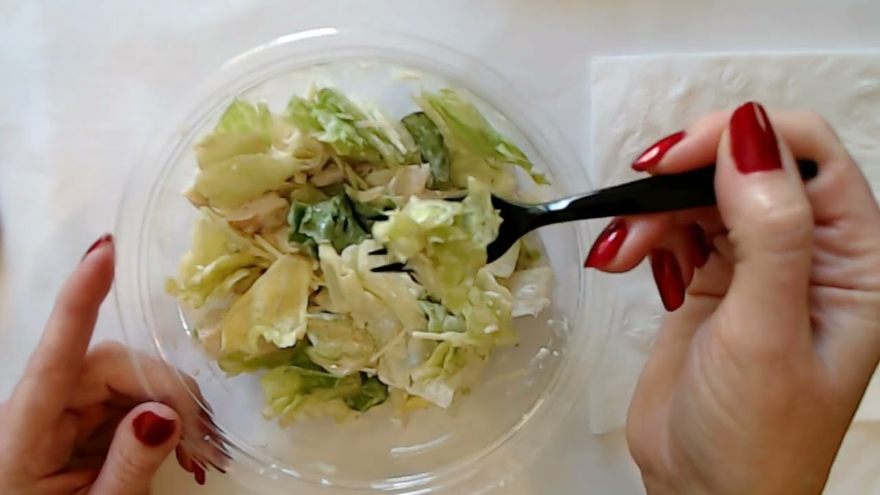 Mukbang ASMR | Eating A Chicken Caesar Salad & Watermelon (Whisper)