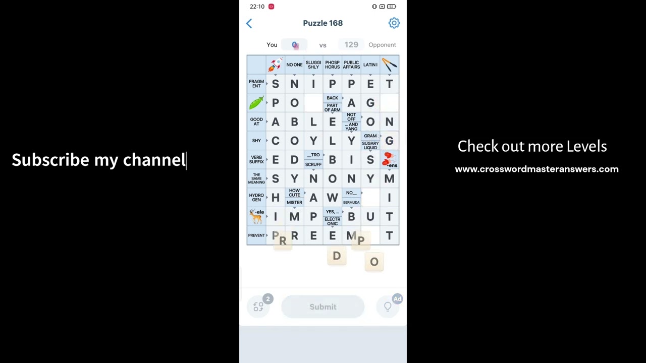 Crossword Master Level 168 Answers | Crossword Master Puzzle 168