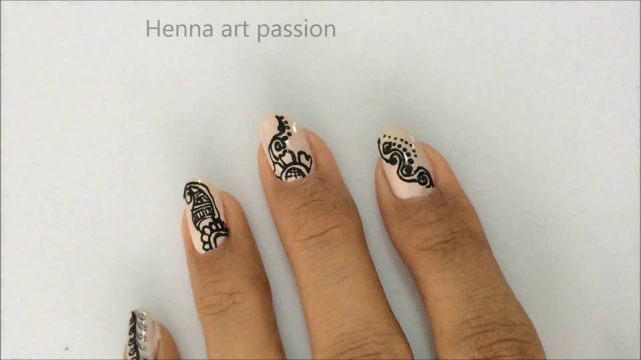 DIY Henna/ mehendi inspire simple lacy nail art