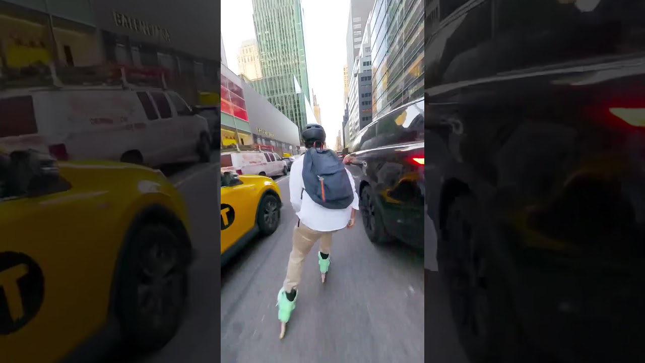 ⁣Funnest way to commute in New York (beats traffic every time) #nyc #commute #skater
