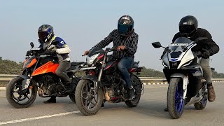 PULSAR NS200 E20 VS KTM DUKE 250 GEN 3 VS R15M [ DRAG RACE ]