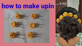 how to make hair brooch at home / ribbon flowers / upin / for hair style