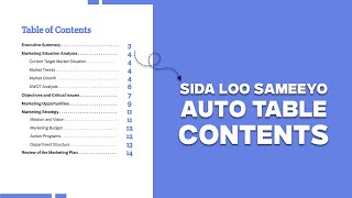 Creating Table Contents | Baro sida loo sameeyo Auto Table Contents #thesis #assignment