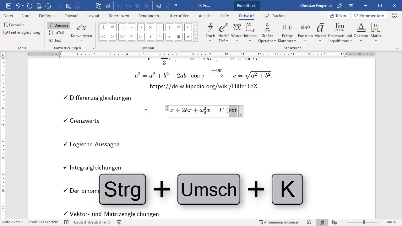 Formeln In Word Schreiben Mathematische Formeln mit Word: Akzente, Grenzwerte und logische