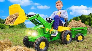 Tractor John Deere working on the Farm - Kids story about Cars