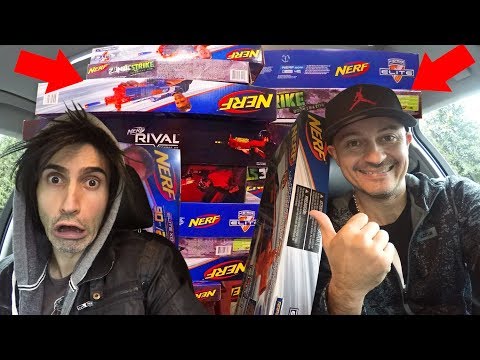 ToysRUs Shopping For  NERF BIG BLASTERS | Jason Buys 9 Big Guns | Hail-Fire Mastodon Centurion. 