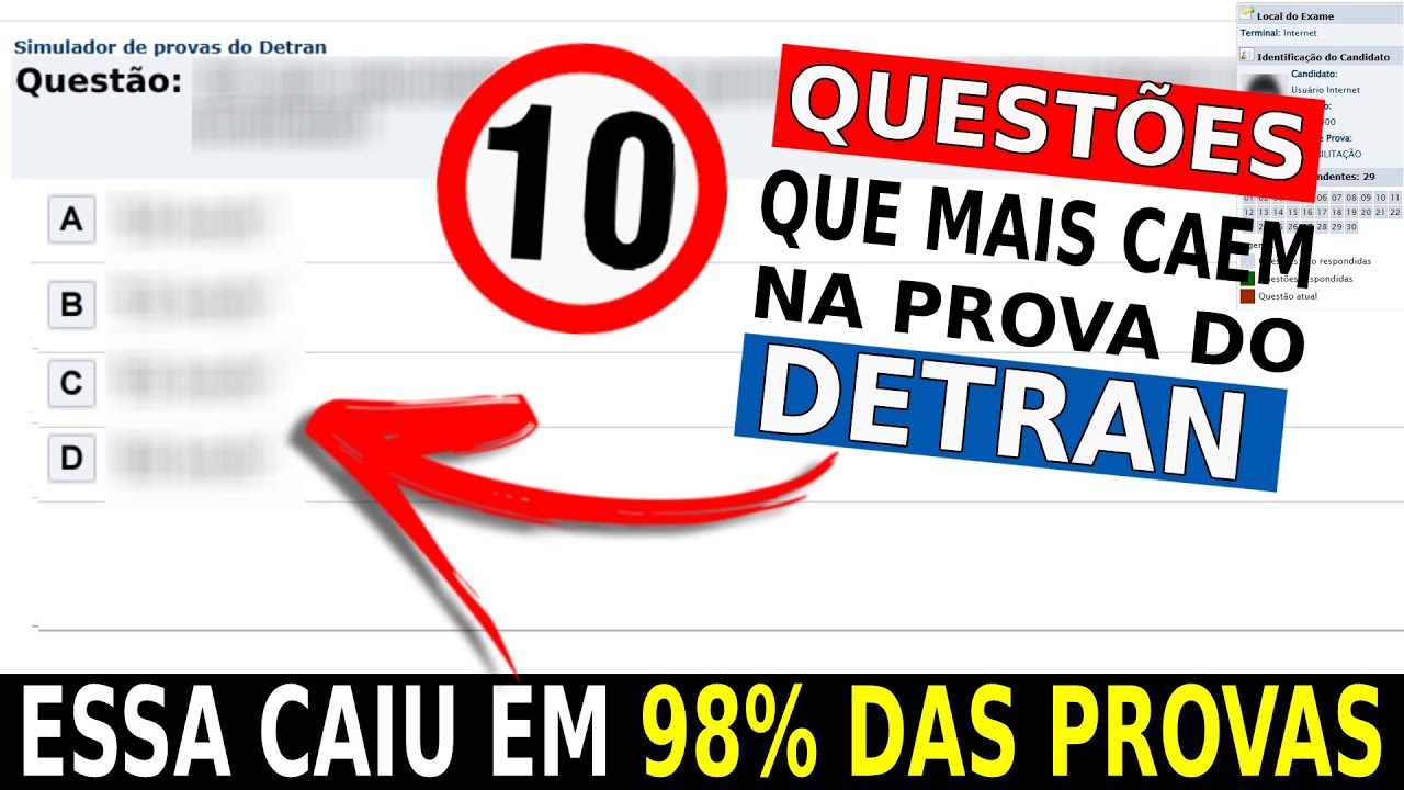 AS 10 QUESTÕES QUE MAIS CAEM NA PROVA DO DETRAN - MAIS COBRADAS EXAME TEORICO NA  ESCRITA