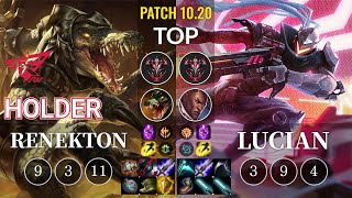 RW Holder Renekton vs Lucian Top - KR Patch 10.20