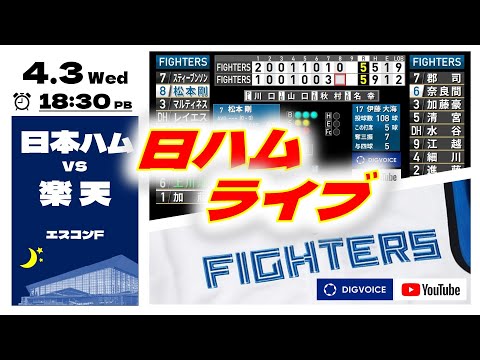 【日ハムライブ】2024年4月3日 北海道日本ハムファイターズ vs 東北楽天ゴールデンイーグルス ＠エスコンフィールドHOKKAIDO データ解説実況ライブ